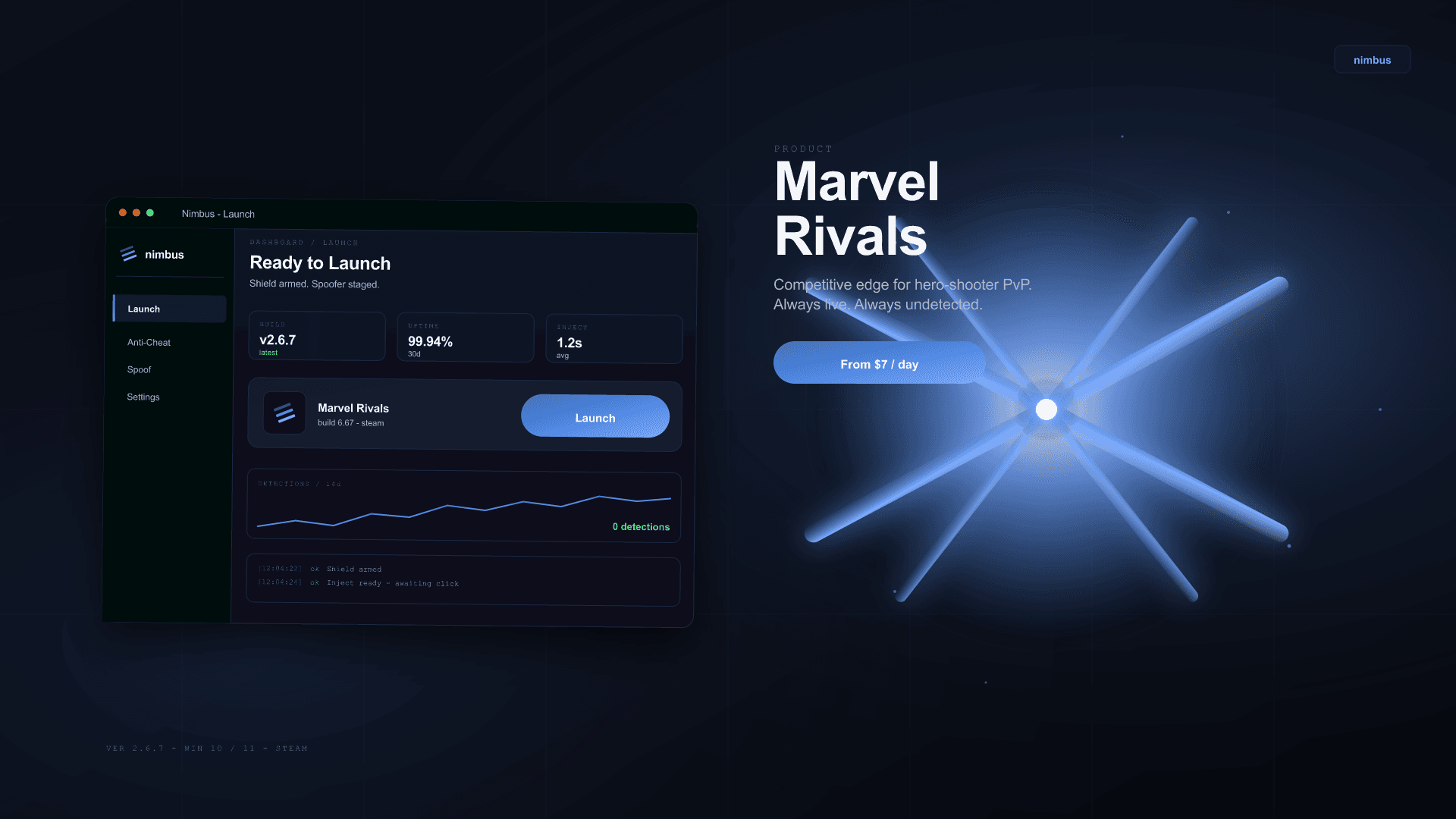 Marvel Rivals overlay aspirational hero image — Nimbus brand glow